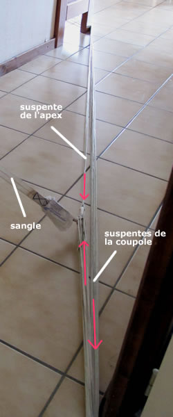 pliage du parachute de vol libre : mise en tension des suspentes